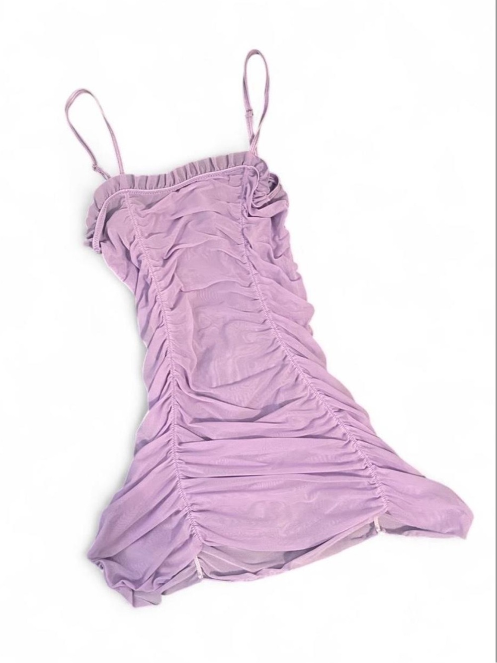 Ruched Lavender Slip Dress with Spaghetti Straps